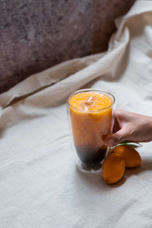 seasonal drink marian plum smoothie with espresso shotsの写真素材