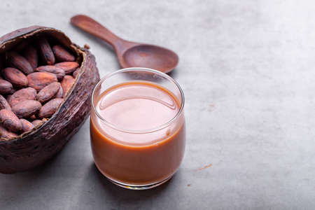 Hot chocolate cocoa drink in glass mug