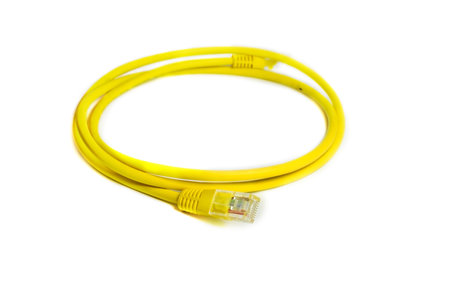 LAN network connection RJ-45 cable yellow color.