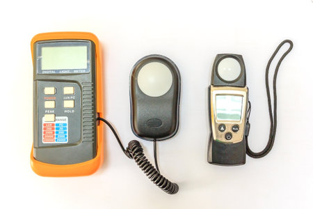 Lux meter for measuring light intensity isolated on white backgroundの写真素材