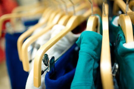 Hangers in the clothes store. Shallow dof.の写真素材
