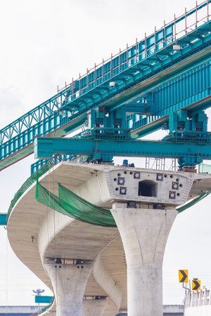 Construction of mass rail transit line in progress, construction bridge crossing