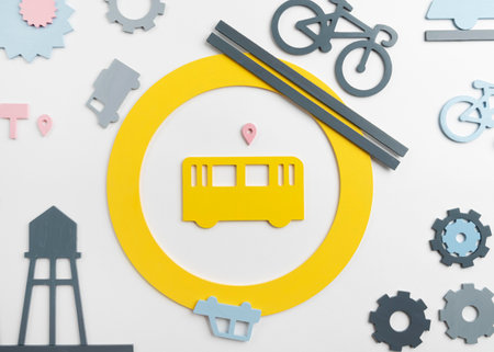 Transportation concept with vehicles and city water tankの写真素材