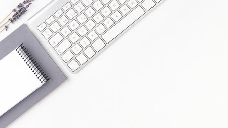 Flat lay desk assortment with copy spaceの写真素材