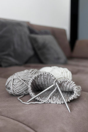 Knitting wool thread close up