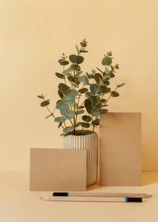 Natural material stationery arrangementの写真素材