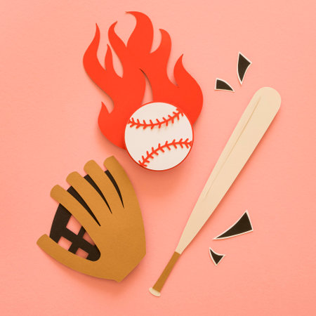 flat lay baseball bat with glove ball