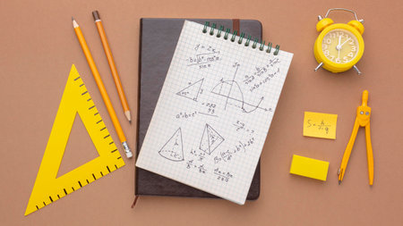 School supplies arrangement with copy space
