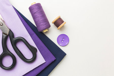 Top view fabrics with notebook threadの写真素材