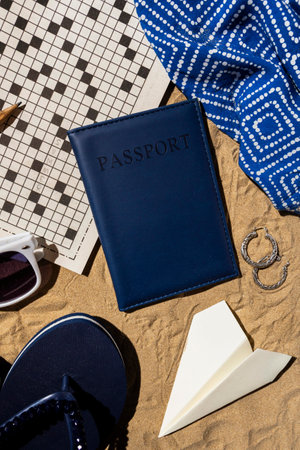 Top view travel concept with passport