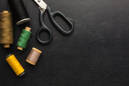 top view scissors with thread copy space