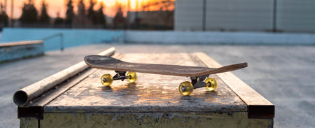 Close up skateboard with playground