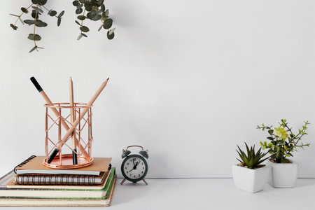 Natural material stationery compositionの写真素材