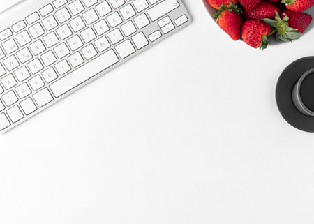 Flat lay desk assortment with copy spaceの写真素材