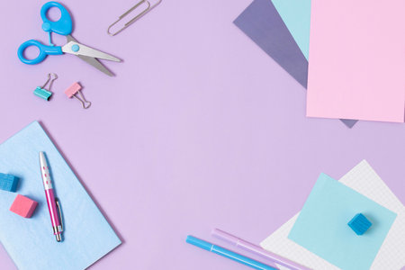 Top view school supplies arrangement