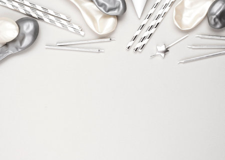 Birthday elements arrangement top viewの写真素材