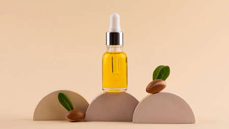 The argan oil dropper bottle arrangementの写真素材