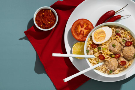 The nutritious meal with sambal arrangementの写真素材