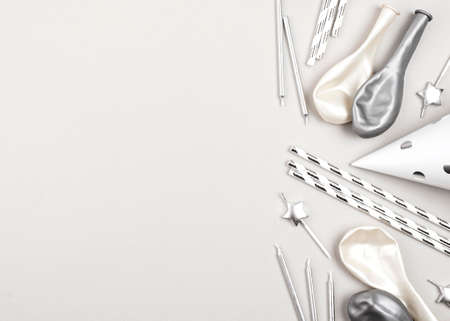 Birthday elements arrangement top viewの写真素材