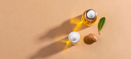 The argan oil dropper bottle arrangementの写真素材