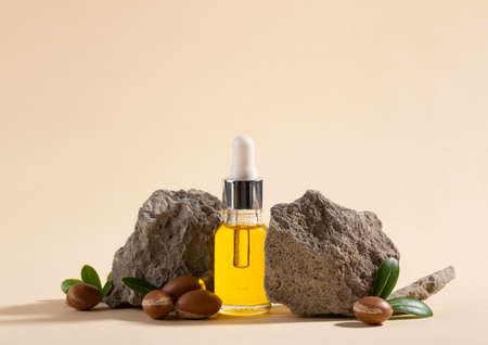 The argan oil dropper bottle arrangementの写真素材