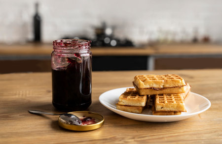 Amazing Waffles on plate arrangementの写真素材