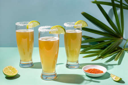 Spicy michelada drink assortment tableの写真素材
