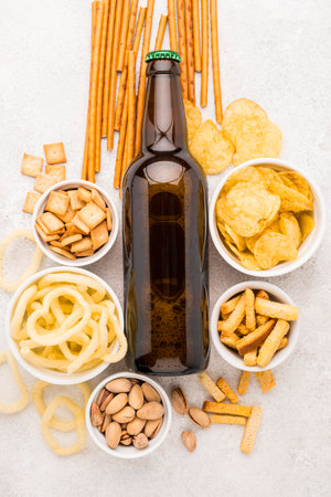 view beer bottle snacksの写真素材