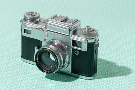 High angle vintage camera compositionの写真素材