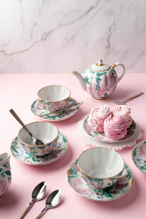 Beautiful tea party composition tableの写真素材