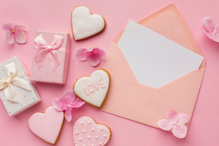Flat lay valentine s day with copy spaceの写真素材