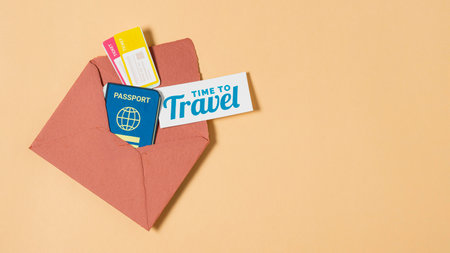 Travel again concept arrangement with copy spaceの写真素材