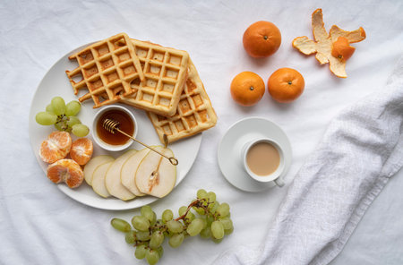 Top view breakfast meal arrangementの写真素材