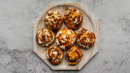 Top view tasty cinnamon rollsの写真素材