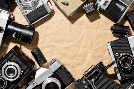 Vintage photo cameras compositionの写真素材