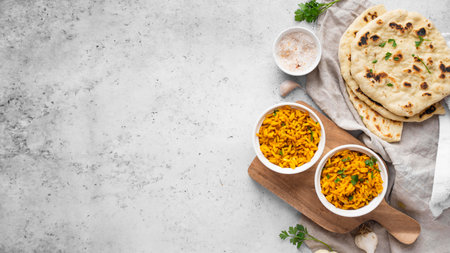 top view yellow rice pita arrangement