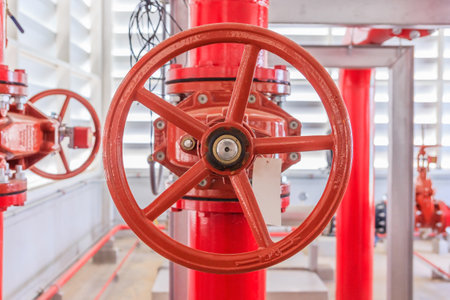 Industrial fire pump station for water sprinkler piping and fire alarm control system. Pipelines,...