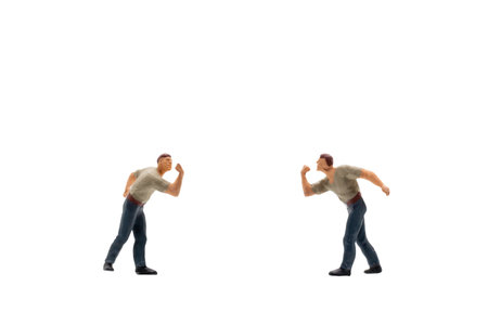 Miniature people , Protester isolated on white backgroundの写真素材