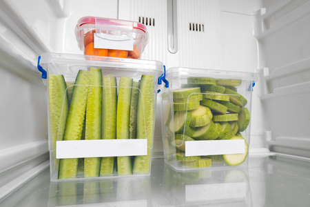 The arrangement of healthy food in fridgeの写真素材