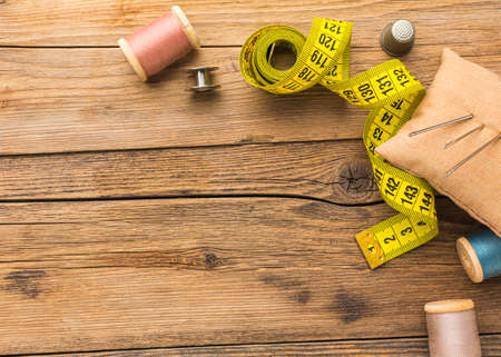 Top view measuring tape with copy space thread