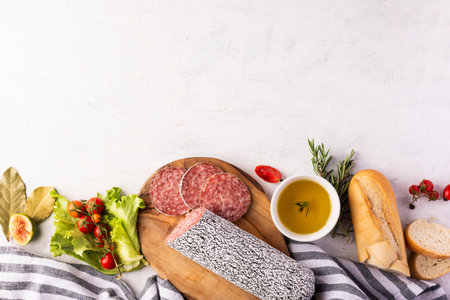 Top view delicious salami concept