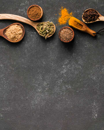 top view spices frame with copy spaceの写真素材