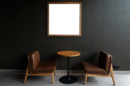 Modern desk with wall backgroundの写真素材