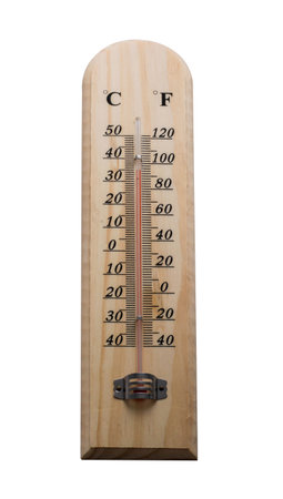 Wooden thermometer isolated on white blackground
