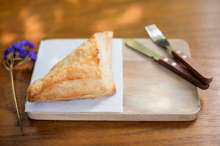 Puff tuna in wood tableの写真素材