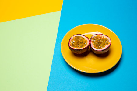 Composition of delicious exotic passion fruitの写真素材