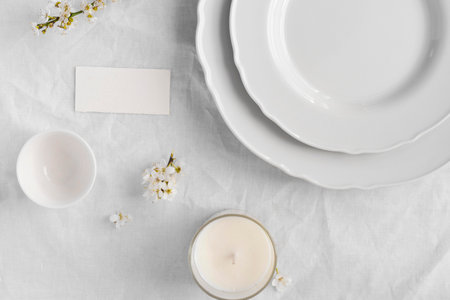 Arrangement of white table for a delicious mealの写真素材