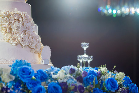 White wedding cake with flower