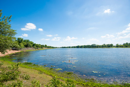 Reservoir with blue sky