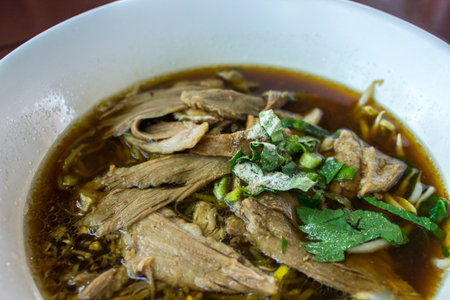 duck noodle in brown soup